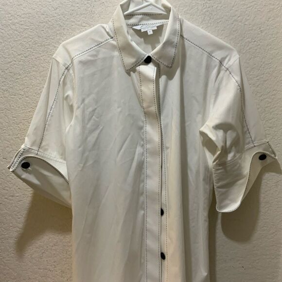 NWOT Foxcroft New York white button down blouse with black stitches size 6 - Picture 2 of 8